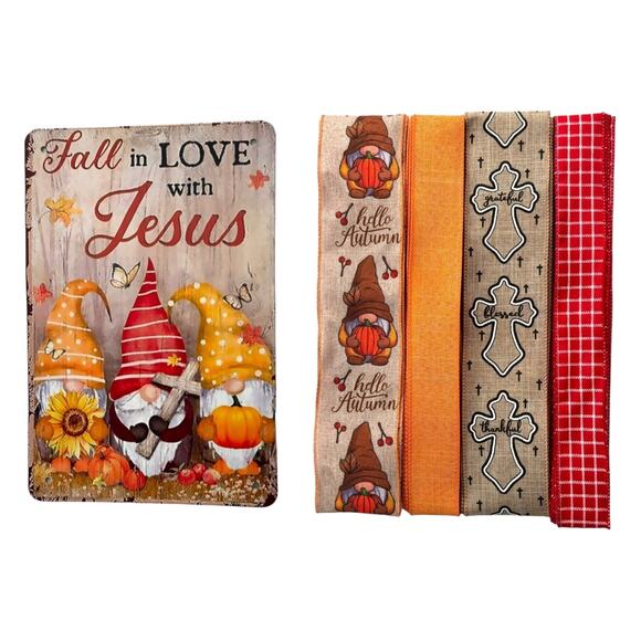 Fall in Love with Jesus Wreath Kit | Includes Sign and Autumn-Themed Ribbons - Picture 1 of 5